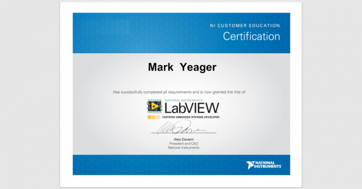 Mark Yeager LabVIEW CLED Certificate