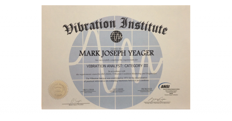 Mark Yeager category 3 vibration analyst