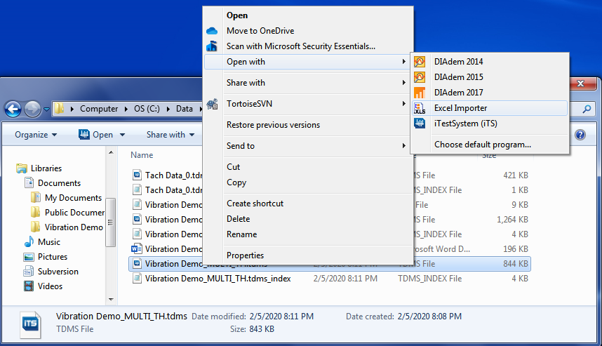 TDMS File Right Click Menu